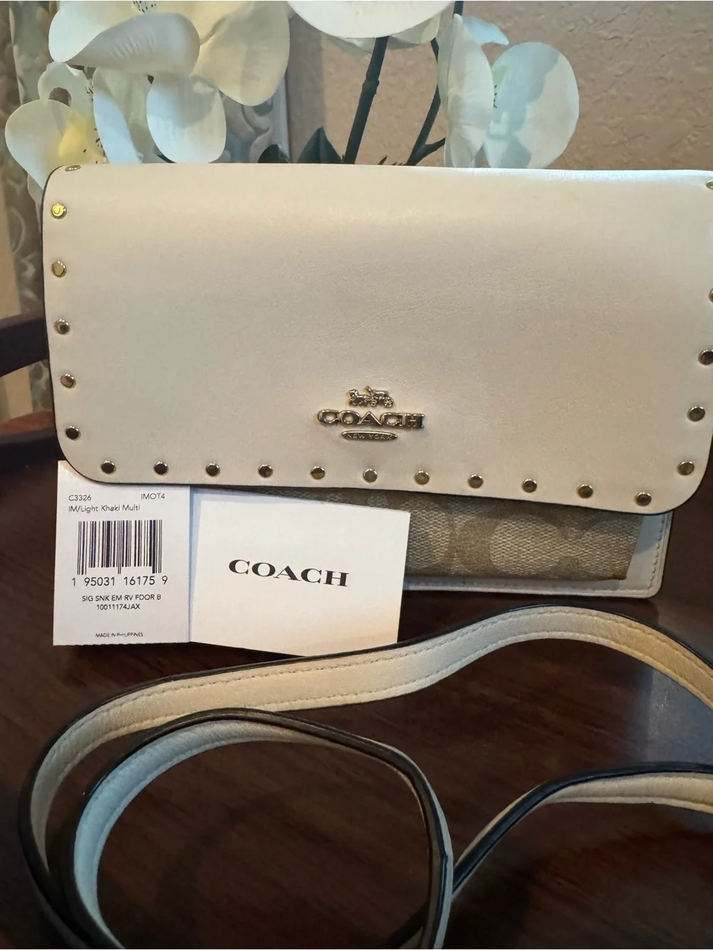 Coach Chalk and Signature Canvas Crossbody/Foldover Belt Bag with Rivets